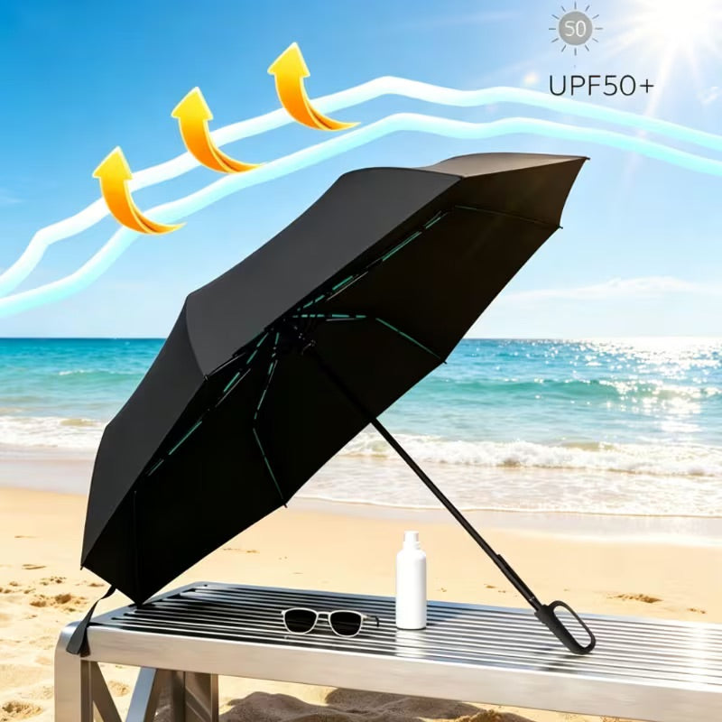 UVカット カジュアル 折りたたみ UPF50+ 自動傘 ループバックル付き、スタイリッシュなデザイン コンパクト 日傘、アウトドア旅行